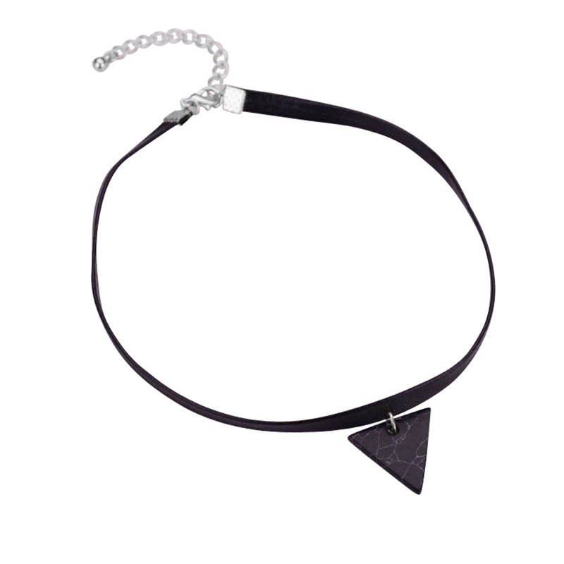 PEF0017 BOBIJOO Jewelry Ras Collo Triangolo Di Marmo Nero In Pelle