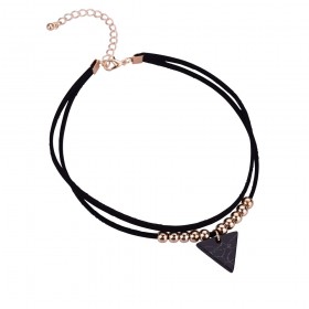 PEF0019 BOBIJOO Jewelry Ras Neck Triangle Black Marble Double Rank and Golden Beads