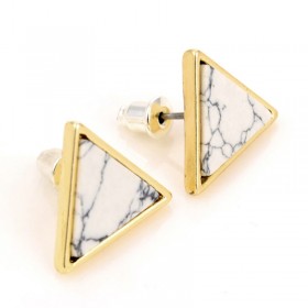 BOF0047 BOBIJOO JEWELRY Earrings Triangle White Marble Grey