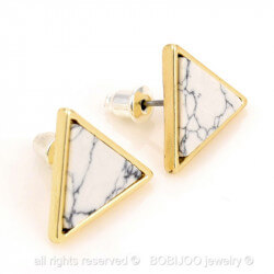 BOF0047 BOBIJOO JEWELRY Earrings Triangle White Marble Grey