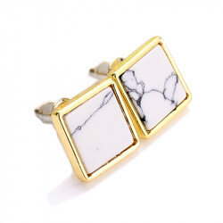 BOF0048 BOBIJOO JEWELRY Earrings Square White Marble Grey