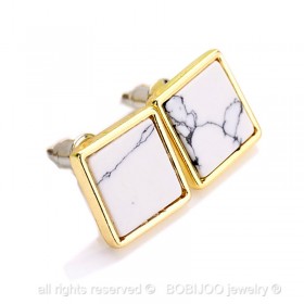 BOF0048 BOBIJOO JEWELRY Earrings Square White Marble Grey