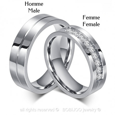 AL0010 BOBIJOO Jewelry Alleanza Anello Anello In Acciaio Inox Strass Coppia