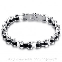BR0103 BOBIJOO Jewelry Bracelet Biker Chain Motorcycle Steel and Silicone