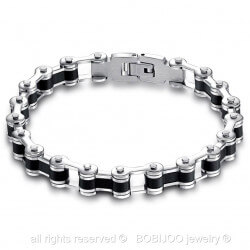 Bracelet Biker Chaine de Moto Acier et Silicone bobijoo