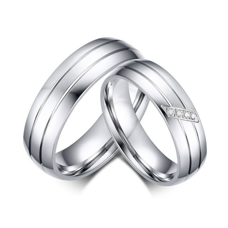 Alliance Bague Acier Inoxydable Couple Mixte Zircon bobijoo