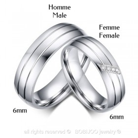 Alliance Bague Acier Inoxydable Couple Mixte Zircon bobijoo