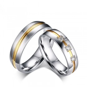 AL0019 BOBIJOO Jewelry Alliance Stainless Steel Ring with Rhinestones, Wire, Gold