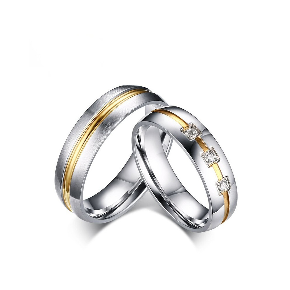 AL0019 BOBIJOO Jewelry Alliance Stainless Steel Ring with Rhinestones, Wire, Gold