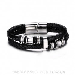 BR0105 BOBIJOO Jewelry Armband Echtes Leder Schwarz Edelstahl charms