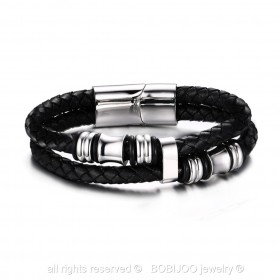 BR0105 BOBIJOO Jewelry Armband Echtes Leder Schwarz Edelstahl charms