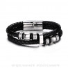 BR0105 BOBIJOO Jewelry Bracelet Real Black Leather Stainless Steel charms