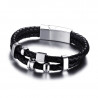 Bracelet Vrai Cuir Noir Acier Inoxydable bobijoo