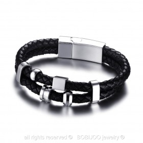 BR0108 BOBIJOO Jewelry Armband Echtes Leder Schwarz Edelstahl