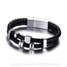 Bracelet Vrai Cuir Noir Acier Inoxydable bobijoo