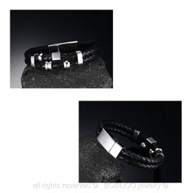 BR0108 BOBIJOO Jewelry Armband Echtes Leder Schwarz Edelstahl