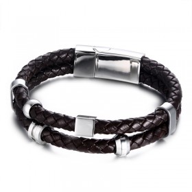 BR0109 BOBIJOO Jewelry Armband Echt Leder Braun Edelstahl