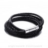 BR0110 BOBIJOO Jewelry Bracciale In Vera Pelle Nera Interlacciato In Acciaio Inox