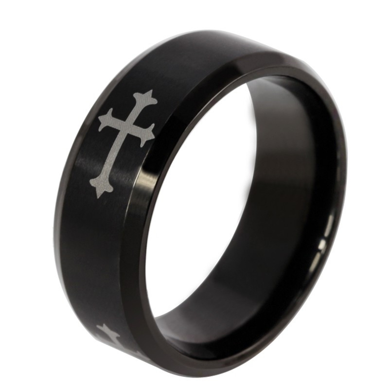 BA0110 BOBIJOO Jewelry Anello Nero Uomo Matrimonio Anello Croce Templare Religiosa