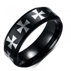 Bague Noire Alliance Anneau Homme Croix des templiers bobijoo