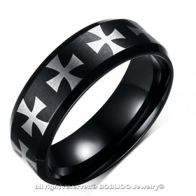 BA0111 BOBIJOO Jewelry Anello Nero Alleanza Anello Uomo Croce dei cavalieri templari