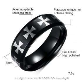 BA0111 BOBIJOO Jewelry Ring Black Alliance Ring Man Cross of the knights templar
