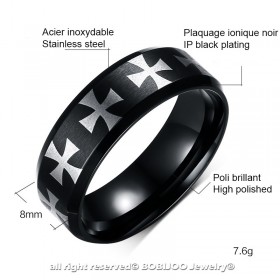 BA0111 BOBIJOO Jewelry Schwarzer ring-Alliance-Ring, Mann, der Kreuz der templer