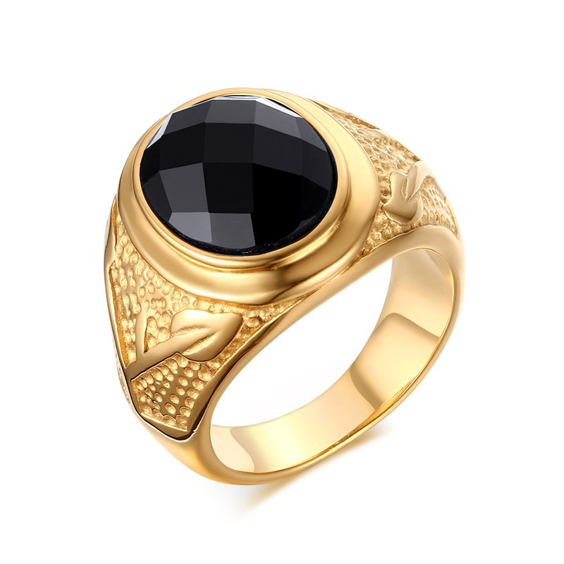 BA0113 BOBIJOO Jewelry Anello Agata Nera, Decorazioni in Oro Ramo