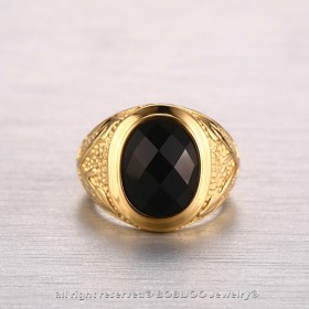 BA0113 BOBIJOO Jewelry Anello Agata Nera, Decorazioni in Oro Ramo