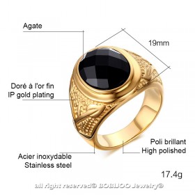 BA0113 BOBIJOO Jewelry Siegelring Achat Vergoldet mit echtgold-Dekor-Branche