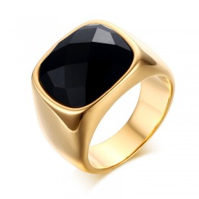 BA0115 BOBIJOO Jewelry Anello Agata, Rettangolare, Nero, Oro