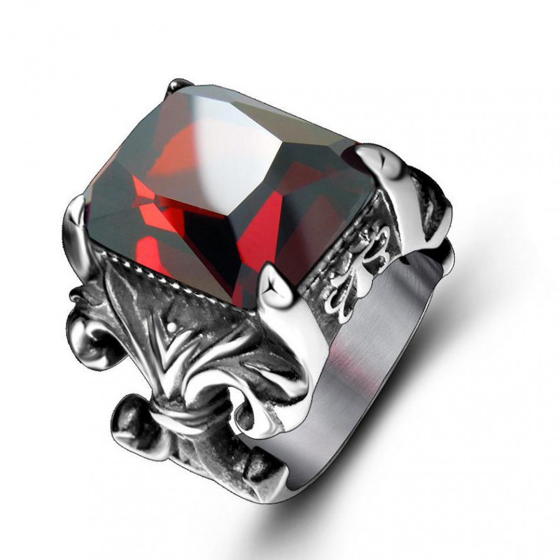 BA0119 BOBIJOO Jewelry Grande anello con Sigillo Rosso Re di Pietra Fleur-de-Lys