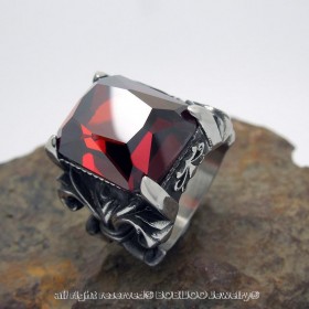 BA0119 BOBIJOO Jewelry Grande anello con Sigillo Rosso Re di Pietra Fleur-de-Lys