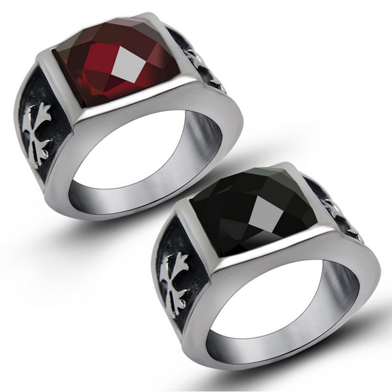 BA0120 BOBIJOO Jewelry Anello Croce Templare in Rosso o in Nero