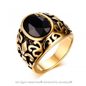 BA0123 BOBIJOO Jewelry Sortija de sello Dorado acabado en Oro de Fleur-de-Lys de Elección