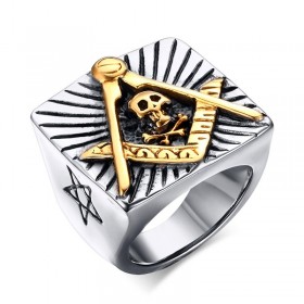 BA0124 BOBIJOO Jewelry Anello Con Sigillo Libero Muratore Stelle Flaming Skull