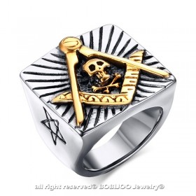 BA0124 BOBIJOO Jewelry Anello Con Sigillo Libero Muratore Stelle Flaming Skull