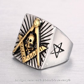 BA0124 BOBIJOO Jewelry Signet Ring Free Mason Star Flaming Skull