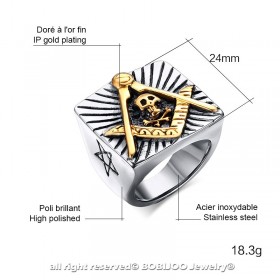 BA0124 BOBIJOO Jewelry Signet Ring Free Mason Star Flaming Skull