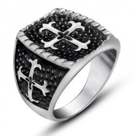 BA0127 BOBIJOO Jewelry Anillo anillo de Hombre de Acero Negro de la Cruz de los Lirios