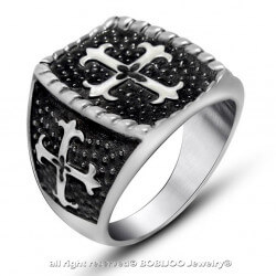 BA0127 BOBIJOO Jewelry Signet ring Man of Steel Black Cross of Lilies