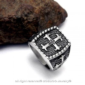 BA0127 BOBIJOO Jewelry Signet ring Man of Steel Black Cross of Lilies