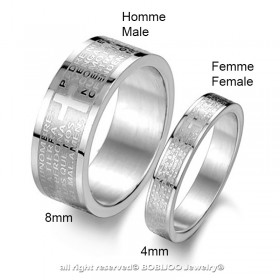 Alliance Bague Argenté Jesus Croix Bible Prière Couple bobijoo