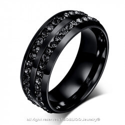 AL0048 BOBIJOO Jewelry Alleanza Anello Nero Doppio Strass In Acciaio Inox