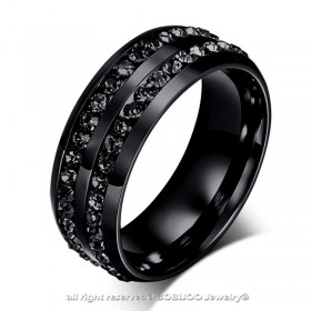 AL0048 BOBIJOO Jewelry Alliance-Ring, Schwarz Doppel Strass Edelstahl