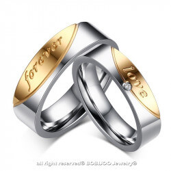 AL0049 BOBIJOO Jewelry Alliance Engraved Rhinestone Steel Silver Golden Forever Love