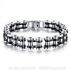 BR0098 BOBIJOO Jewelry Armband Kette motorrad Stahl Silber Schwarz