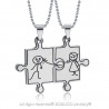 Double Collier Pendentif Couple Argenté Puzzle Humour bobijoo