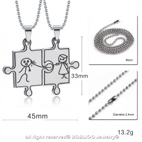 PE0030 BOBIJOO Jewelry Collare Doppio Ciondolo Coppia Argento Puzzle Umorismo