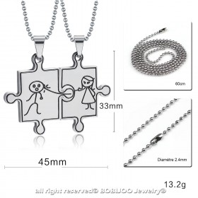 PE0030 BOBIJOO Jewelry Doble Collar Colgante Par De Plata De Rompecabezas De Humor